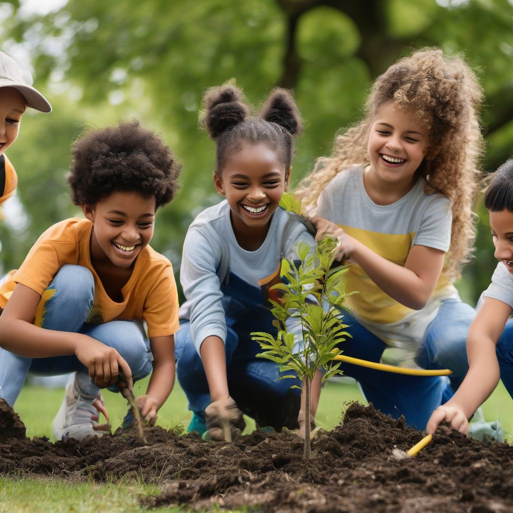 Children Planting Trees in Park