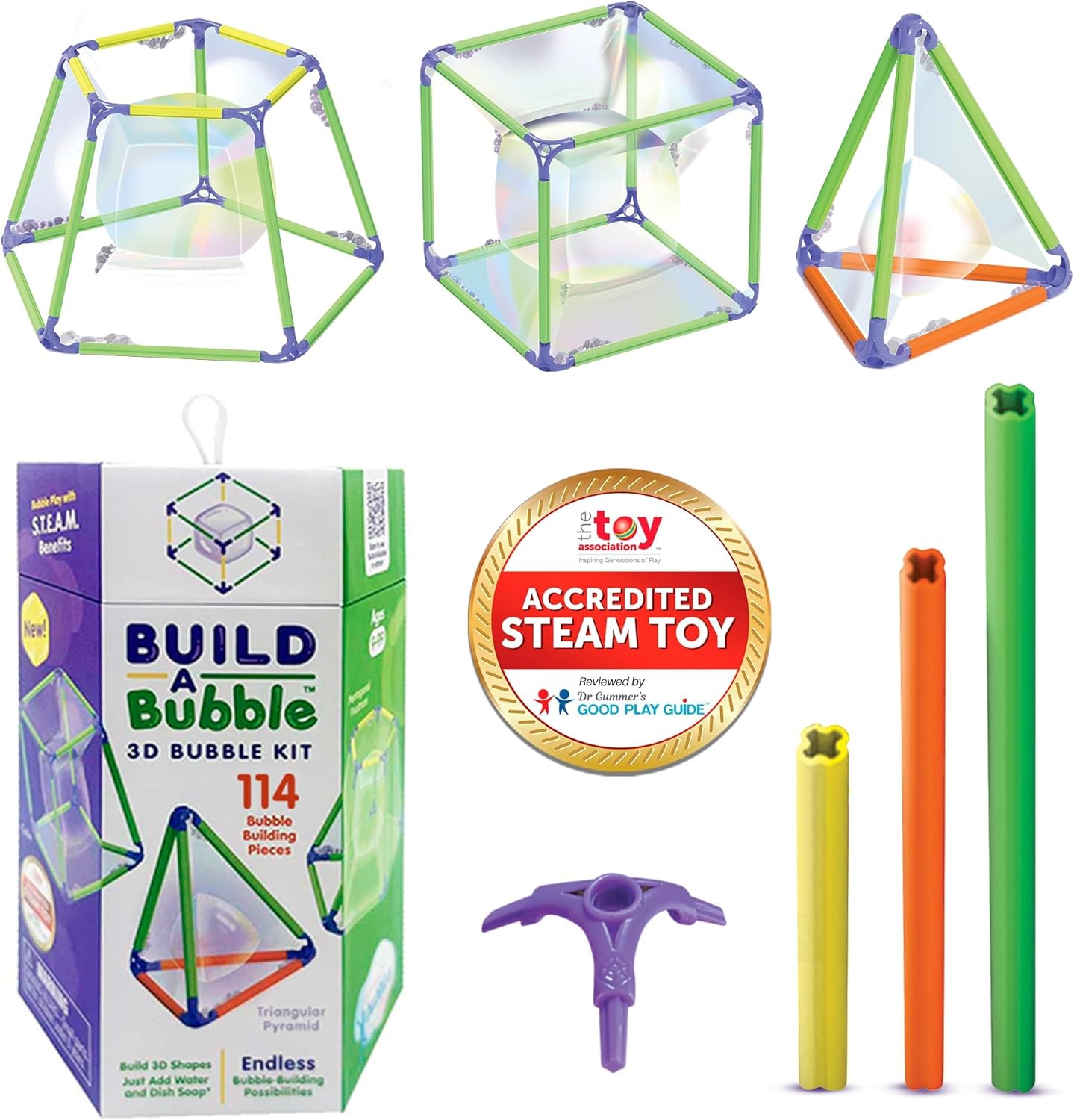 Build A Bubble Montessori 3D Bubble Maker Kit for Kids 8&Up – Fun-Filled,Easy-to-Use 57-Piece STEM Building Toys Kit– Indoor Educational STEAM Bubble Toys That Help Your Child\'s Development