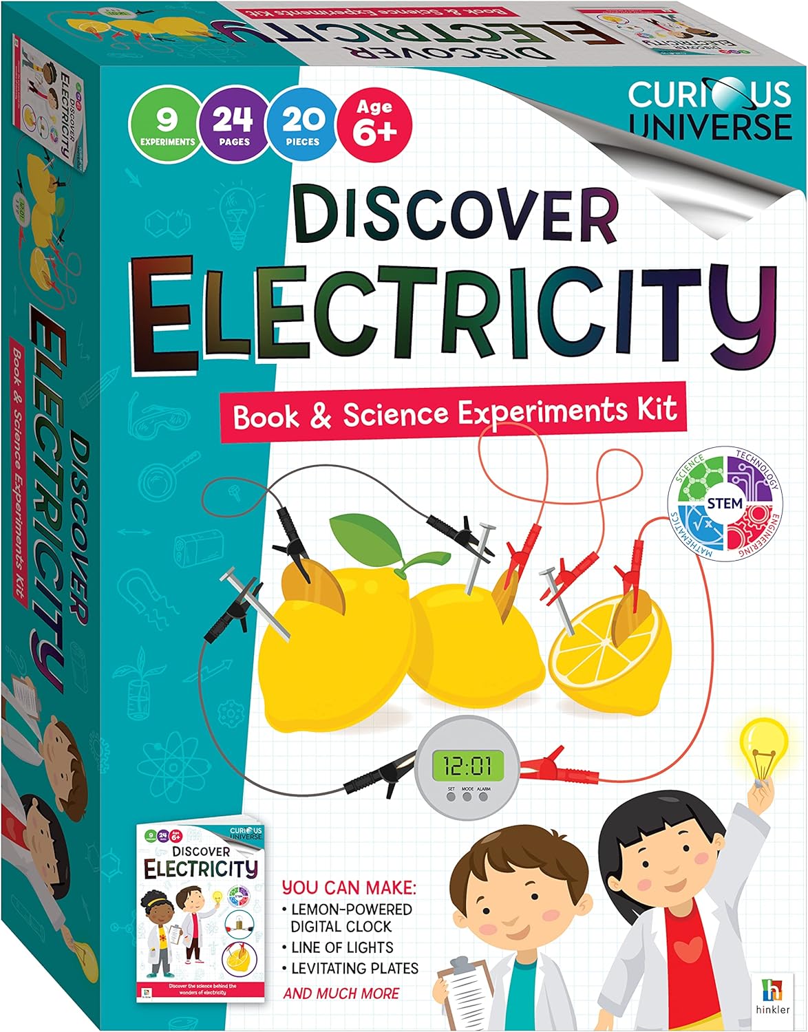 Curious Universe Kids: Discover Electricity - Book & Science Experiments Kit, STEM Education Kits, Create Electrical Circuits, Includes 20 Pieces, Hinkler Science & Physics Kit for Kids